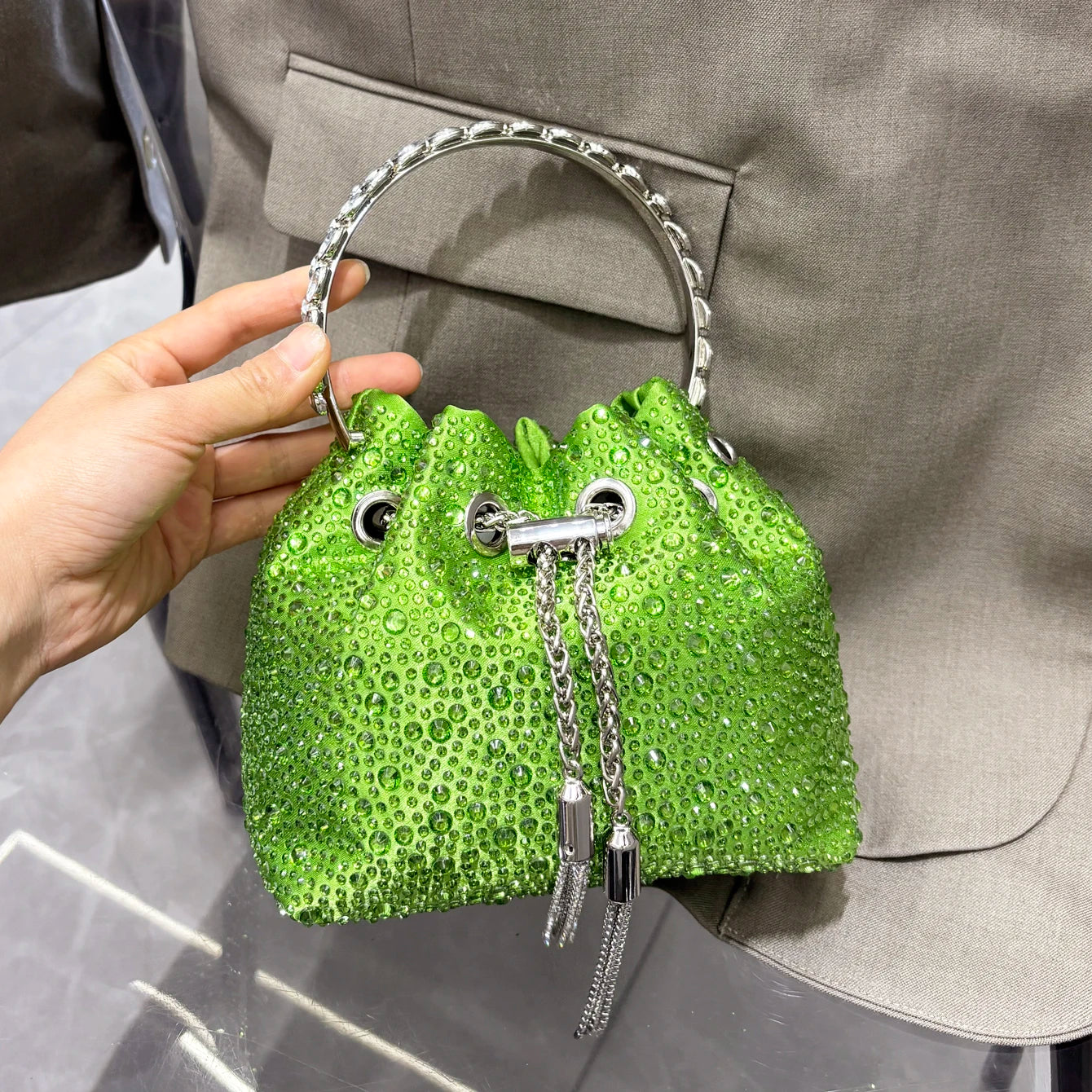 Handhabung Strasssteine Abend-Clutch-Tasche Geldbörsen und Handtasche Luxus Designer Umhängetasche Glänzende Kristall-Clutch-Geldbörse Eimer-Tasche