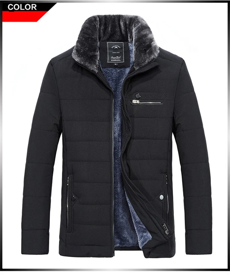 Men's Warm Jacket Winter Parka Fur Collar Windbreaker Cotton Padded Anorak Thick Black Coat Male Casual Autumn Fleece Jacket Men