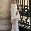 Tornova Strapless Lace Dress Sets Female Elegant Sexy Strap Vest High Waist Splice Long Skirt Ladies Slim Banquet 2 Pieces Set