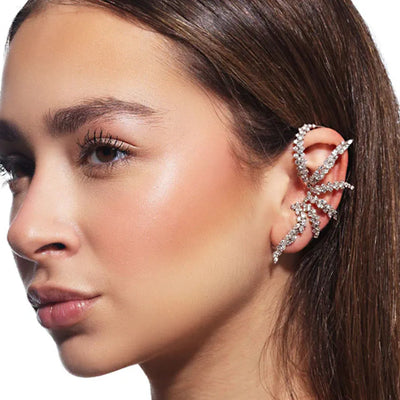 XSBODY Kreatives Design Schneeflocken Ohrmanschette Ohrhaken Ohne Piercing Schmuck 2024 Trendy Unregelmäßige Strass Ohrclips Geburtstagsgeschenk