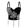 3Colors Women Fashion Diamonds Embroidery Flowers Tassel Bustier Corset Crop Tops To Wear Out Evening Club Party Camisoles Top