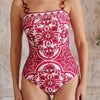 Flaxmaker Long Sleeves Majolica Series Pattern Print One Piece Swimsuit Biquini Beachwear Women Sexy Bikini Sets Swimsuit