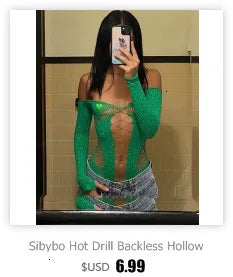Sibybo Quaste Hollow Out Overalls für Damen Nieten Strass Trägerlos Rückenfrei Jeans Street Fashion Trend Jumpsuit Femme