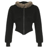 BIIKPIIK Pelzkragen Kapuzenmäntel für Damen Lässiger Reißverschluss Slim Hoodies Einfache All-match Schwarz Harajuku Mantel Herbst Winter Sweatshirts
