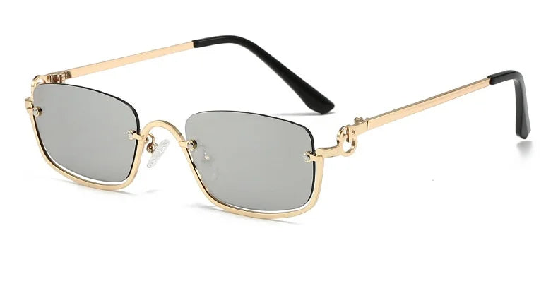 Halbrahmen Eckige Sonnenbrille für Damen Luxusmarke Kleine Metall Retro Rechteckige Schwarze Sonnenbrille Damen Mode Brille