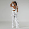 Women Two Piece Pant Sets Sexy Hollow Out Vest Sleeveless Tanks Tops Splice Long Pants Drawstring Streetwear Summer 2025