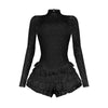 CM.YAYA Damen Langarm Spitze Rüschen geraffte hohe Taille kurzer Jumpsuit Streetwear Rückenfrei Einteiler Strampler Overall