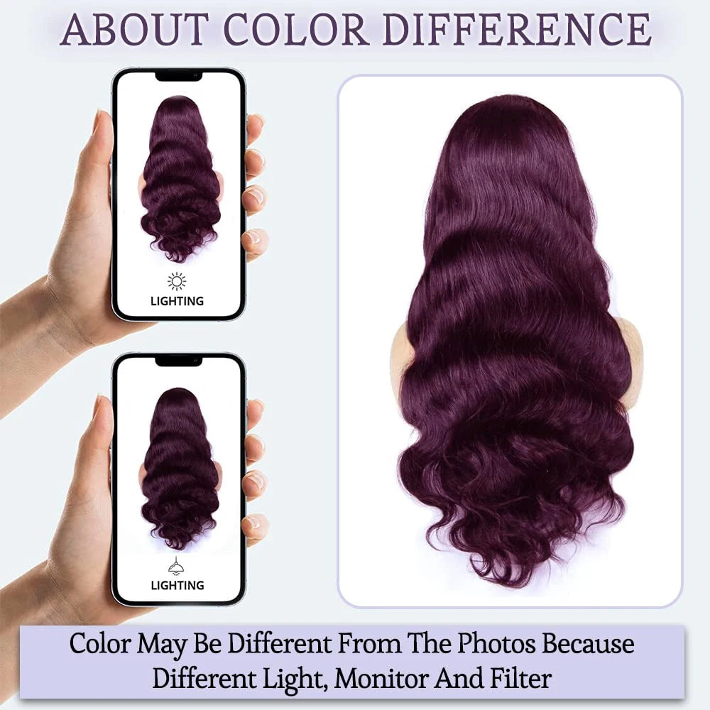 200% Density 13X6 Dark Purple Colored Body Wave Lace Front Wigs Pre Plucked Glueless 13x4 Long Wavy Lace Frontal Wigs For Women