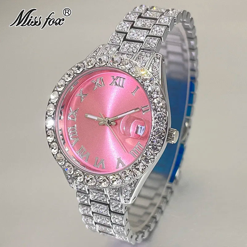 MISSFOX Pink Damen Armbanduhren Luxus Klein Zifferblatt Elegant Quarz Uhr Für Damen Icy Look Party Schmuck Mini Babe So Süß Armbanduhr