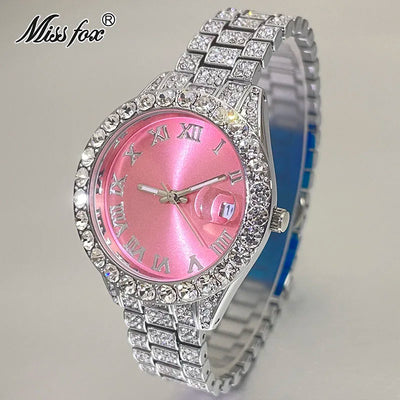 MISSFOX Pink Damen Armbanduhren Luxus Klein Zifferblatt Elegant Quarz Uhr Für Damen Icy Look Party Schmuck Mini Babe So Süß Armbanduhr