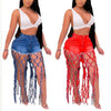High Waist Denim Shorts Women Tassels Short Jeans Splice Button Pockets Strwwtear Shorts Hot Pant Solid Lady Summer Beach