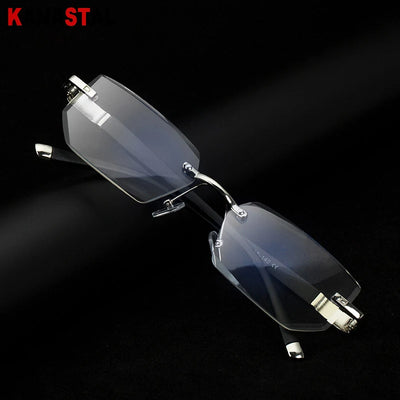 Herren Blaulichtfilter Lesebrille Damen Diamantgeschliffene Randlose Brillen Fassung Anti-Ermüdungs Hyperopie Alterssichtigkeit Brille