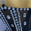 Stock 2025 Women Sexy Sparkly Rhinestone Mesh Feather Long Dress Elegant Evening Party Celebrate Birthday Performance Costume
