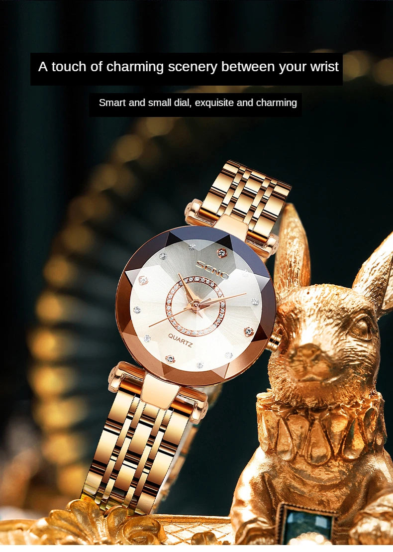 SENO Ocean Star Damen Kristalluhr 2024 Top-Marken Luxus Roségold Damen Armbanduhr für Damen Armbanduhr Relogio Feminino