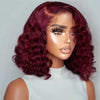 200% 99J Burgundy Short Bob Hair Wig 13x4 Lace Front Wig Human Hair Red Colored Deep Water Wave Lace Frontal Wig 100% Human Hair