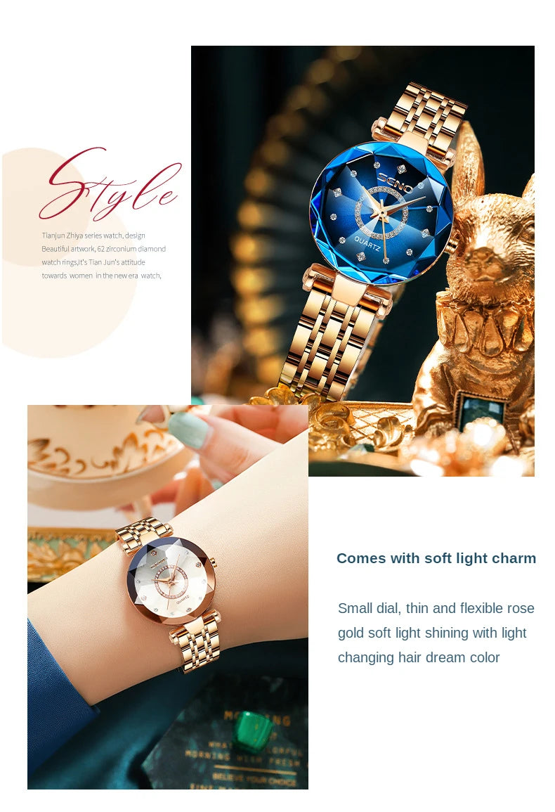 SENO Ocean Star Damen Kristalluhr 2024 Top-Marken Luxus Roségold Damen Armbanduhr für Damen Armbanduhr Relogio Feminino
