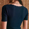 Damen V-Ausschnitt gestricktes Häkel-T-Shirt mit