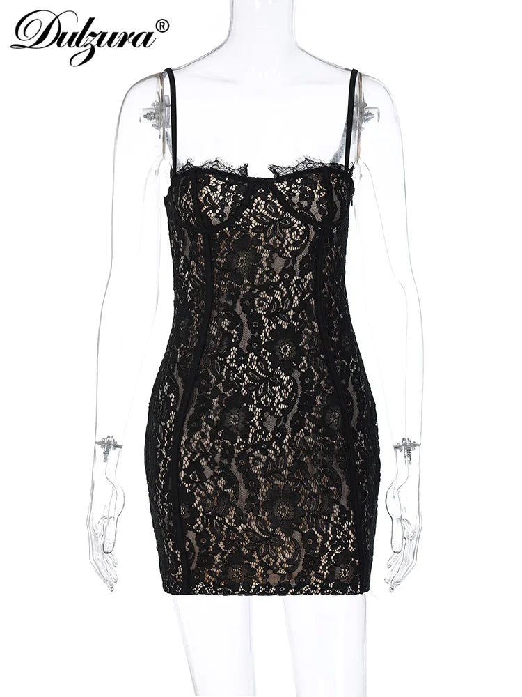 Dulzura Träger-Spitzen-Minikleid Patchwork Bodycon Party Elegante Club-Outfits Y2K Kleidung 2023 Sommer Damen Kleidung Dropshipping