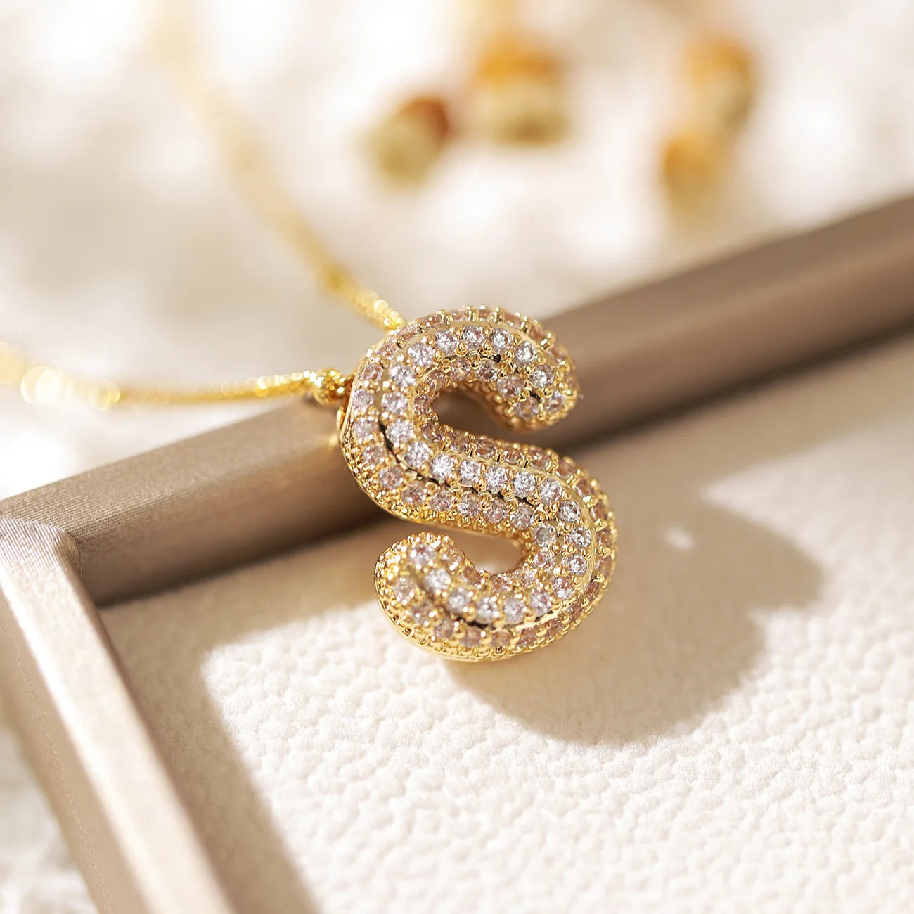 RAKOL Exquisite Copper Gold-plated Zircon Pendant American Minimalist Collarbone Chain 26 A-Z Balloon Letter Necklace For Women