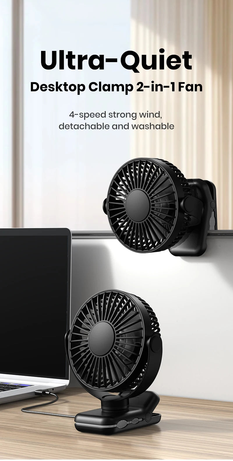 TOPK Mini Portable Clip on Fan,USB Desk Fan,3 Speeds Quiet Wind 720° Rotate Personal Electric Fan,Standing fans for Room Home