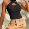 Summer New Women Heart Criss Cross Ribbed Knit Sleeveless Halter Crossfit Y2K Crop Top Clothes Femme Sexy Casual Backless Tank
