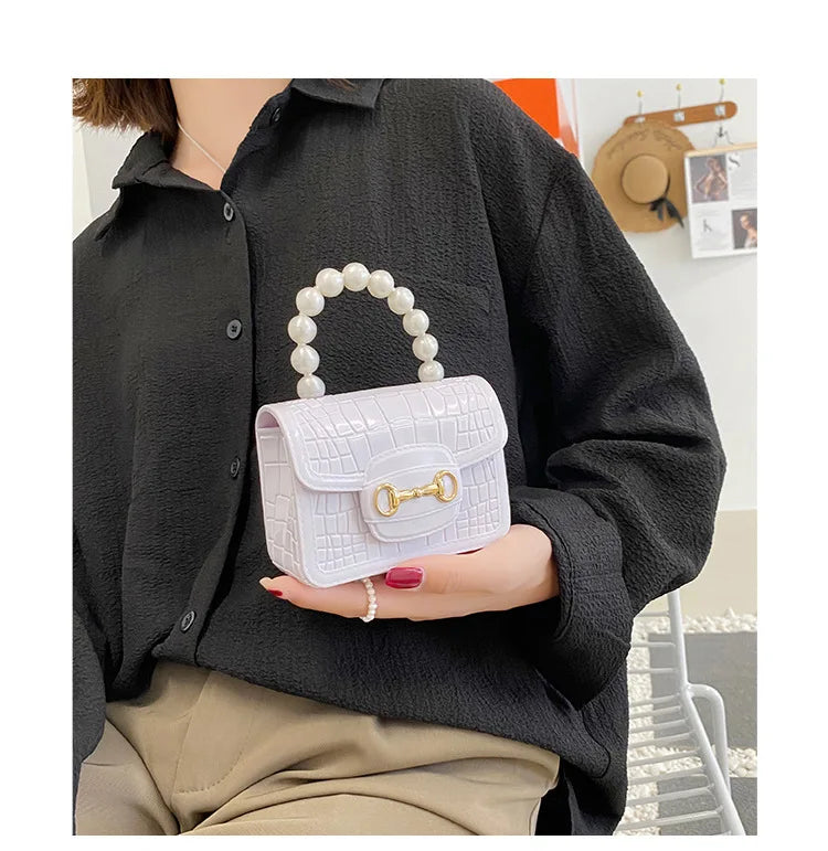 Fashion Mini Handbags PVC Crossbody Coin Purse Crocodile Pattern Pearl Handbag Plastic Small Chain Jelly Bag For Girl Wholesale