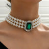 KMVEXO Multi Layered Simulated Pearl Green Crystal Choker Necklace Collar Statement Boho Clavicle Chain Necklace Women Jewelry