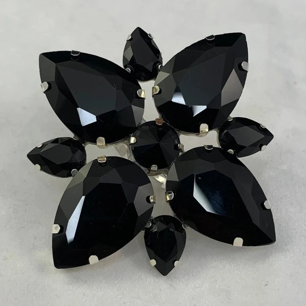 Fashion Black Crystal Ring Large for Women Free Shipping Luxury Adjustable Accessories Rhinestone Exaggerate Ring Finger Jewelry