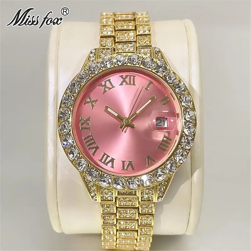 MISSFOX Pink Damen Armbanduhren Luxus Klein Zifferblatt Elegant Quarz Uhr Für Damen Icy Look Party Schmuck Mini Babe So Süß Armbanduhr