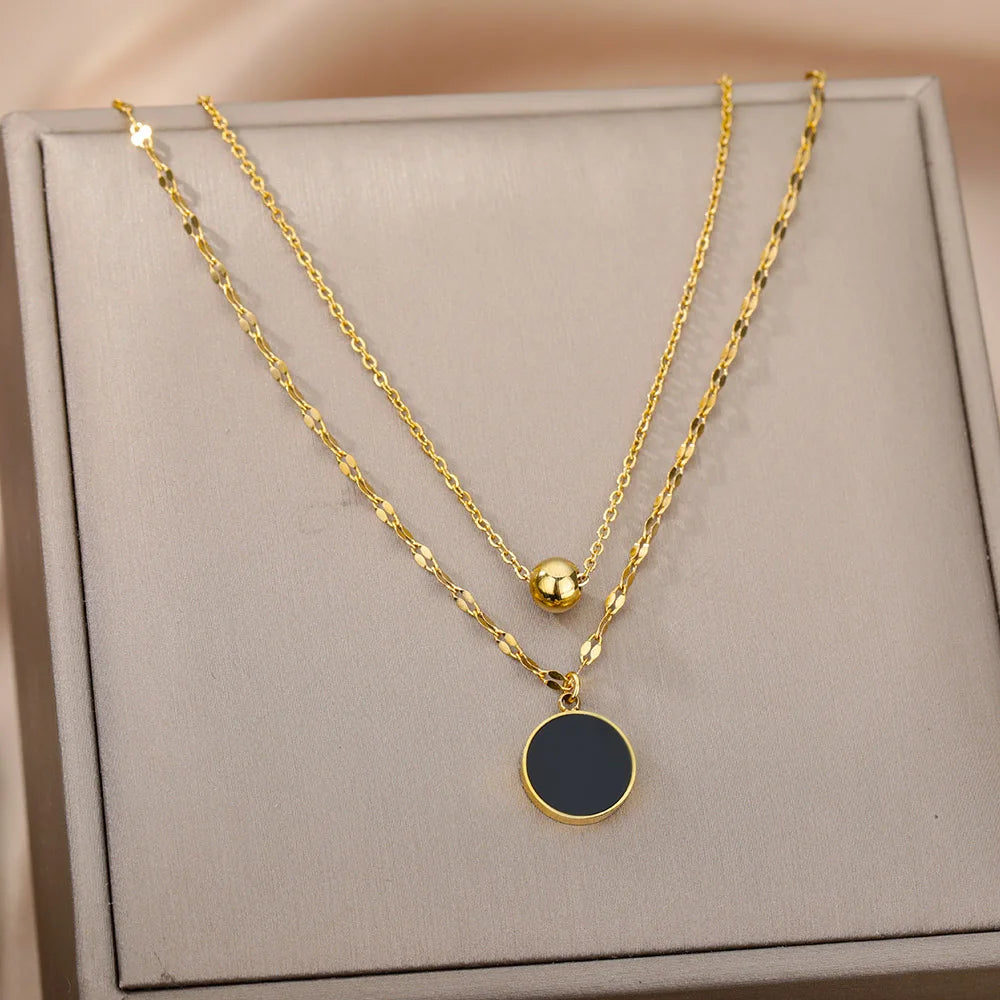 Double Layer Hollow Clavicle Chain Stainless Steel Necklace For Women Punk Hip-Hop Streetwear Jewelry Dropshipping