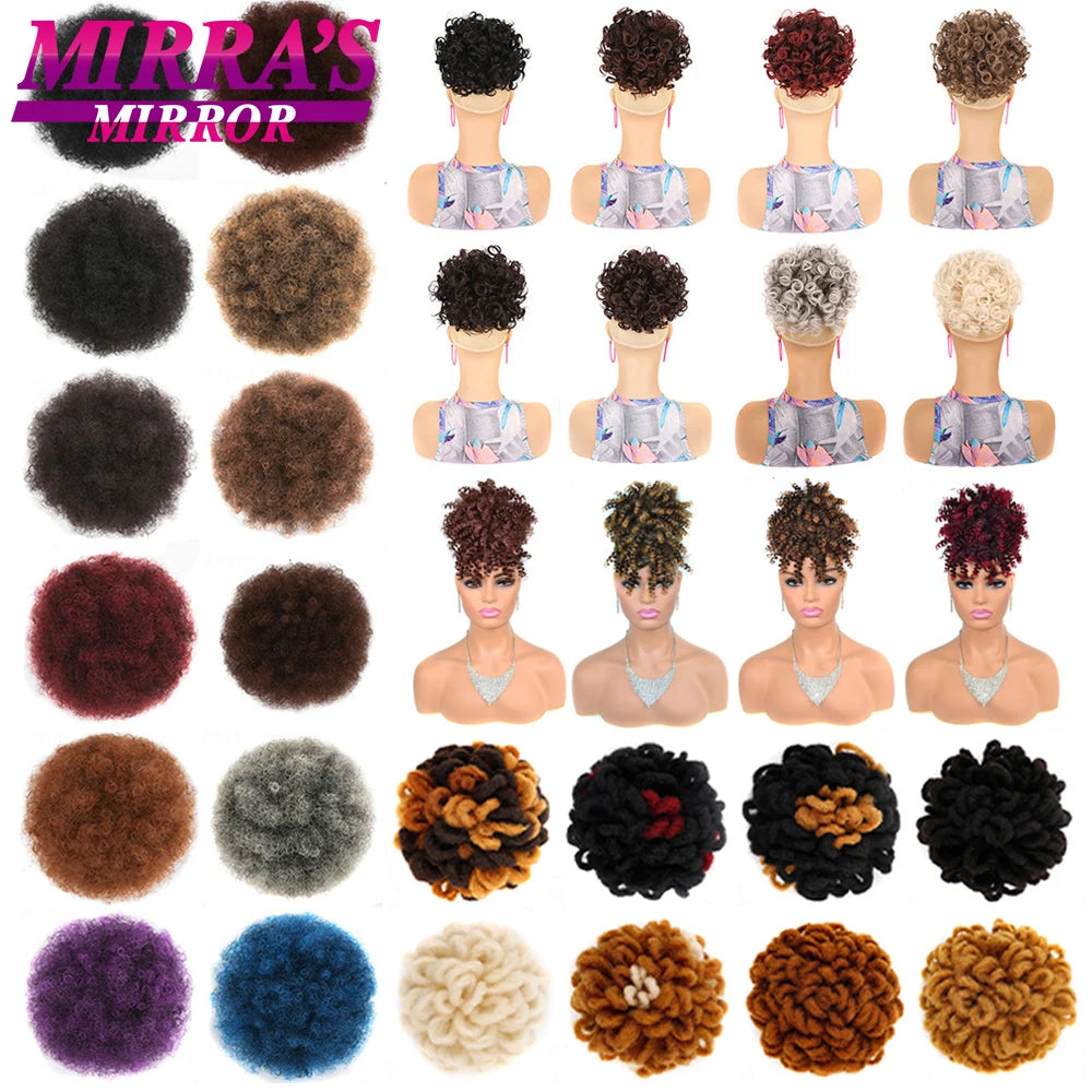Synthetic Afro Puff Drawstring Ponytail Hair Bun 10 Inch Short Afro Kinkys Curly Afro Bun Extension Hairpieces Large Size