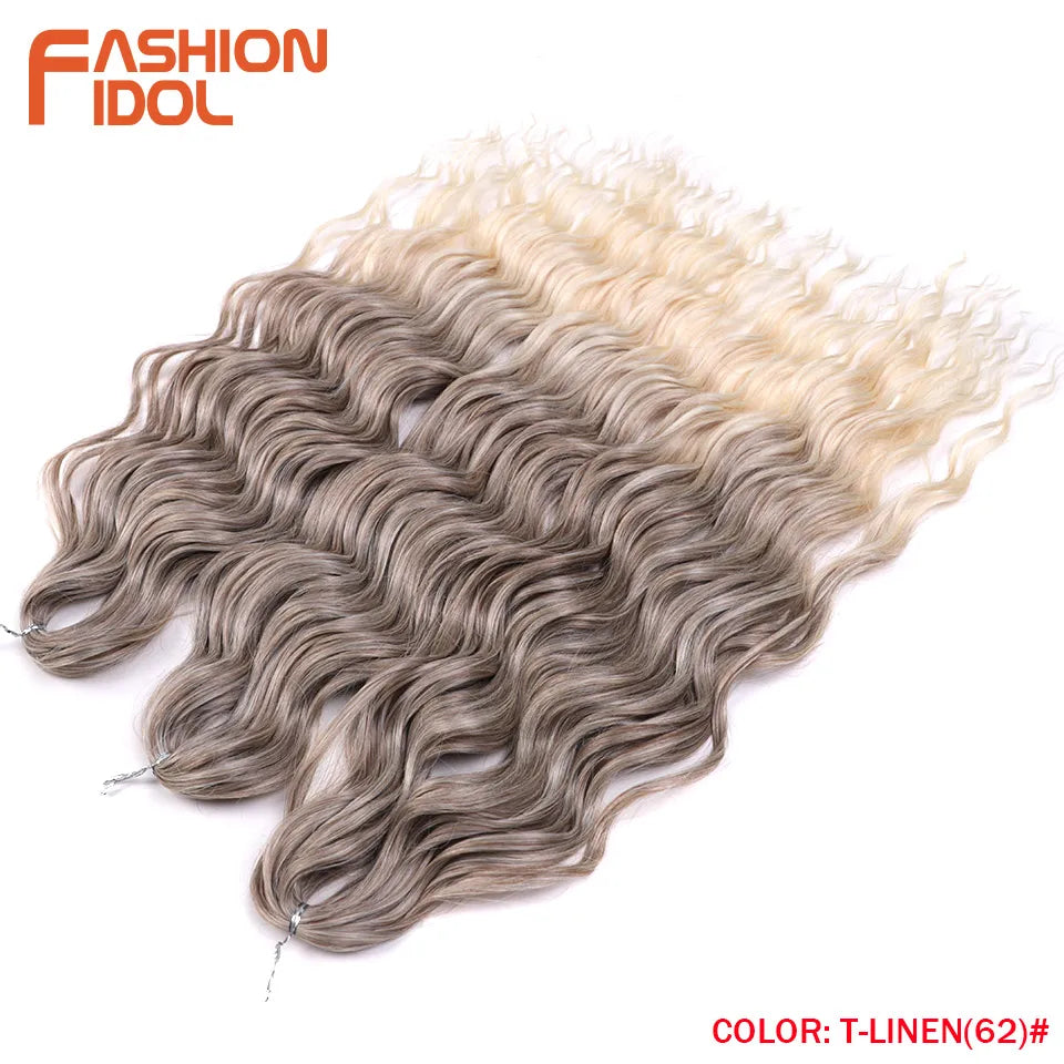 FASHION IDOL 24-Zoll Häkelhaar Synthetische Wasserwelle Flechthaarverlängerungen Ombré Regenbogenfarbe Kunsthaar Deep Wave Lockenhaar