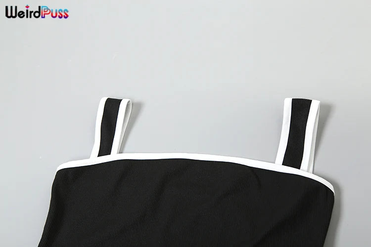 Weird Puss Summer Trend 2-teiliges Set Damen Weißer Saum Trägerloses Oberteil + Trägerkleid Elastische Streetwear-Outfits