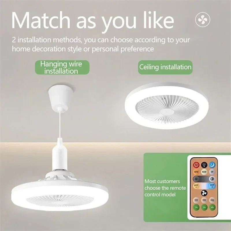 Ceiling Fan with Lighting Lamp Converter Base with Remote Control Ceiling Fan Lamp for Bedroom Living Home Silent 3 Speed