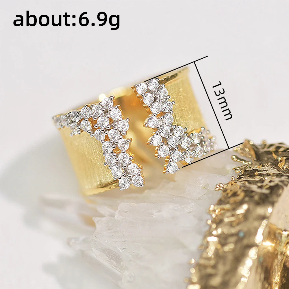 Huitan Trendy Luxury Gold Color Cubic Zirconia Ring for Women Modern Wide Band Finger Ring OL Style Female Jewelry Drop Shipping