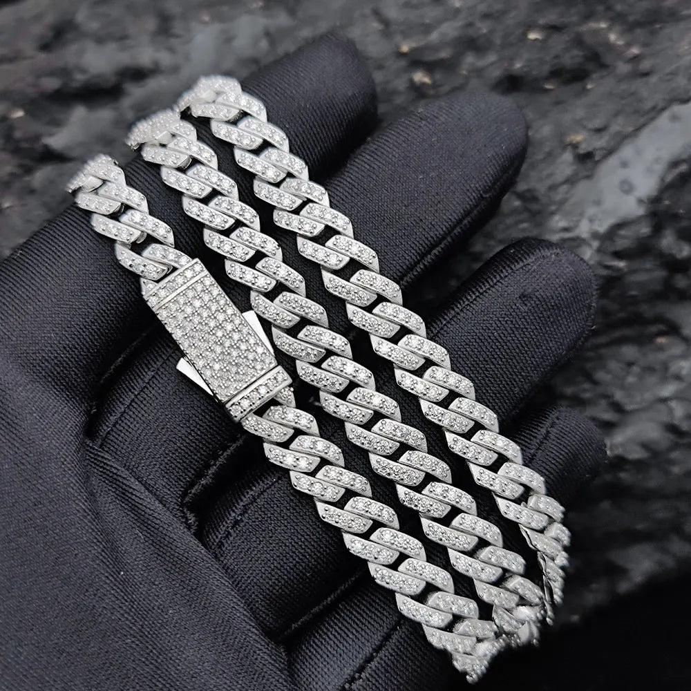 Pass Diamond Test Hip Hop Jewelry VVS1 Stone Shiny 2row 3row Men Women 925 Sterling Silver Necklace Moissanite Cuban Link Chain