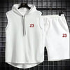 Summer New Men's Sleeveless Hooded T-shirt+shorts pants Sports two-piece set gym  Fashion  Casual Men Women Sports Two Piece Set