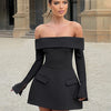 BKQU Elegant Off Shoulder Long Sleeve Mini Dress Women Sexy Strapless Backless Slim A-Line Short Dress Lady Chic Party Vestidos