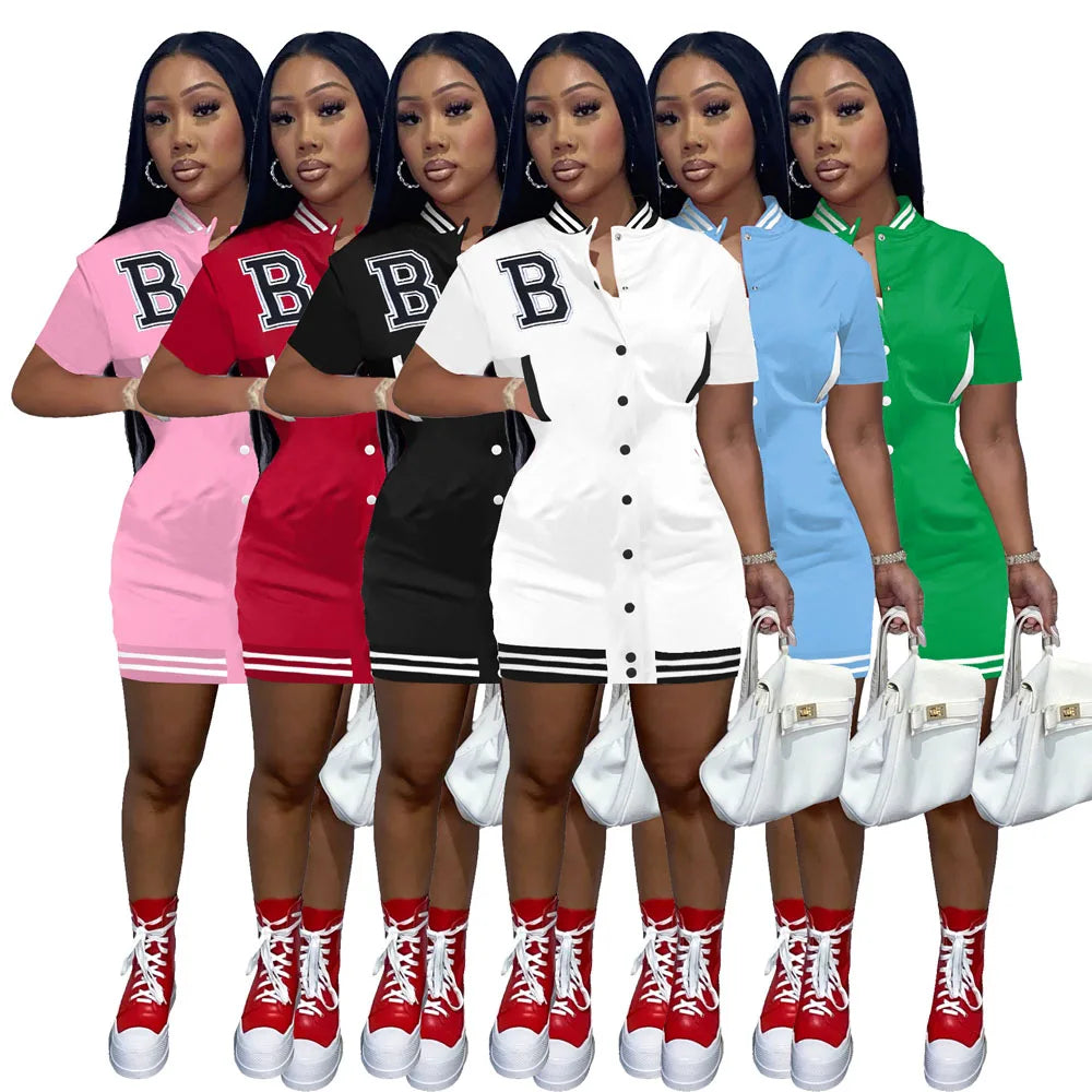 Casual Black Green Pink Summer Bodycon Dress Women Streetwear Short Sleeve Letter Dress White Mini Dress For Women 2022