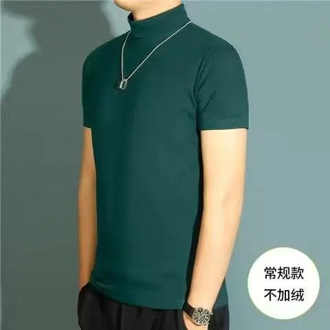 Men's Modal High Neck Short Sleeve T-Shirt Bottoming Shirt Silk Model Golf Wear Luxury Clothing Men's T-Shirt Bottoming Shirt