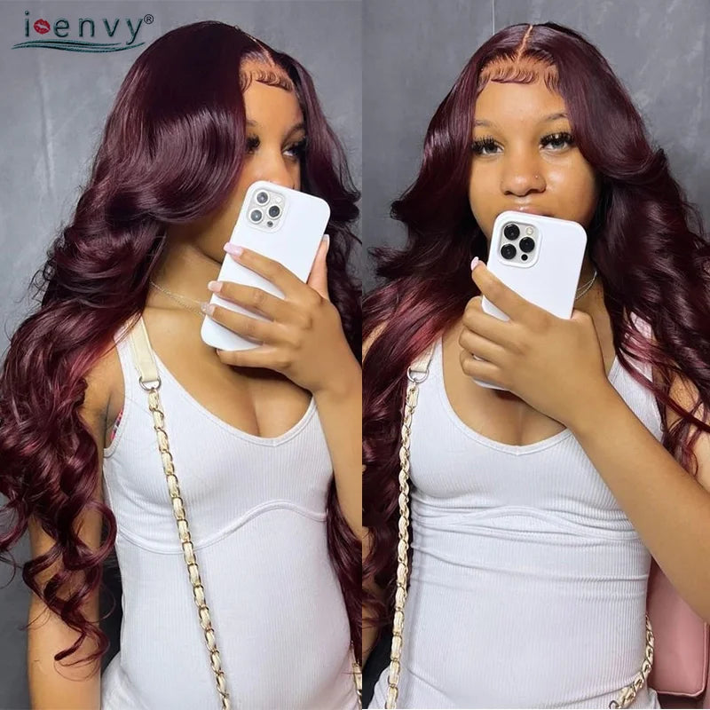 13X4 HD Transparente Lace Front Perücken Burgunderrote Echthaarperücken Vorgezupft 30 Zoll Body Wave Lace Front Perücken für Frauen Gelockt