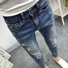 Men's Korean Style Classic Jeans 2023 New Blue Ripped Jeans for Men Fashion Trendy Summer Skinny Ripped Hole Cargo Trousers