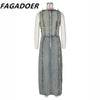 FAGADOER Fashion Streetwear Women Denim Hole Hollow Sleeveless Crop Top And Side Slit Skirts Two Piece Sets Sexy Cowboy Outfits