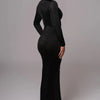 Mozision hollow out long sleeve sexy maxi dress for women fashion solid V neck back split bodycon club long dress elegant