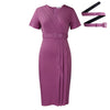 2024 summer new short sleeve V-neck waist solid color Tunle pencil skirt dress
