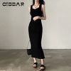 CIBBAR Basic Strick-Maxikleid Koreanische Mode Quadratischer Kragen Ärmellos Damenkleider Sommer Lässig Y2k Vintage All-Match Outfits
