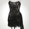 XIAOTANG Elegantes Trägerloses Spitzenkleid für Damen, sexy, modisch, schulterfrei, unregelmäßig gerafft, Bodycon, Nachtclub-Partykleid