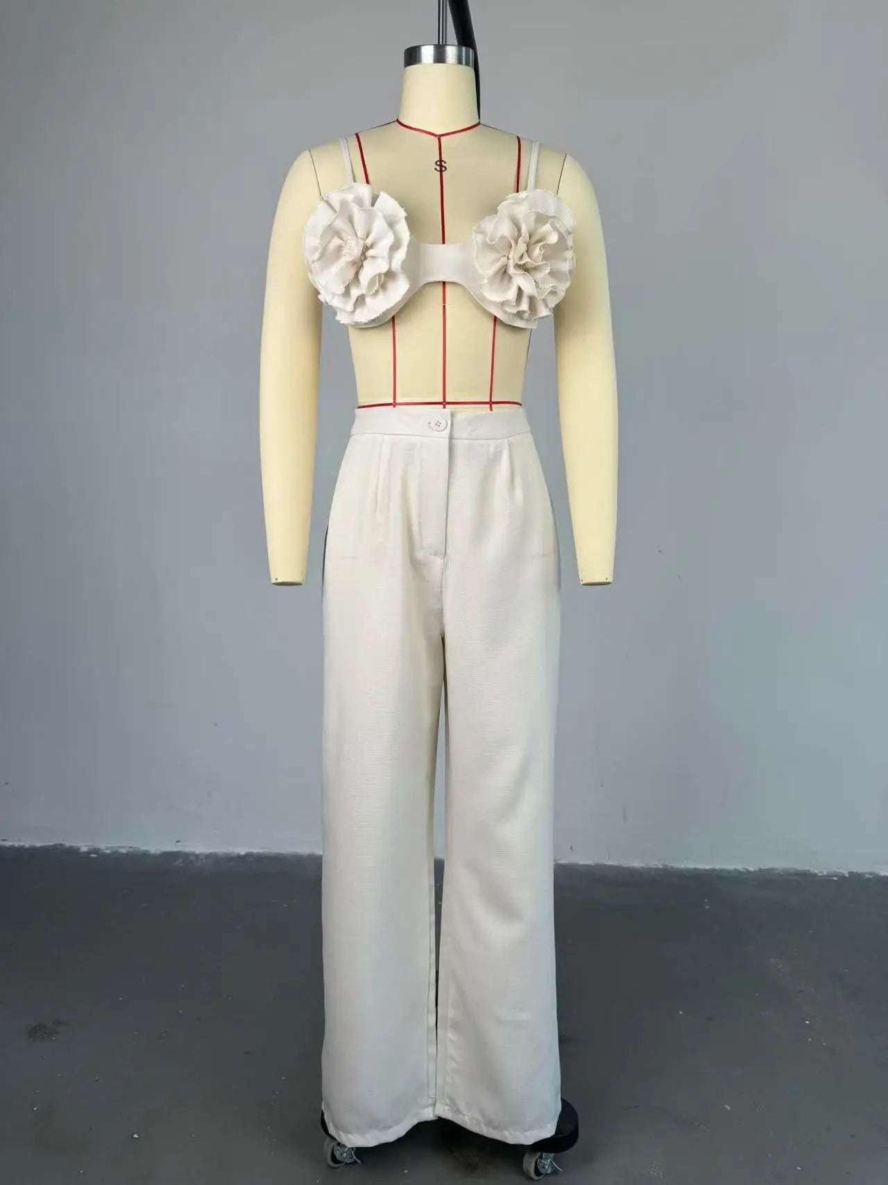 Pants Sets Women Sexy Camisole Top Straight Trousers 2 Piece Suit 3d Flower Backless Spaghetti Strap Tops Summer Outfits 2026
