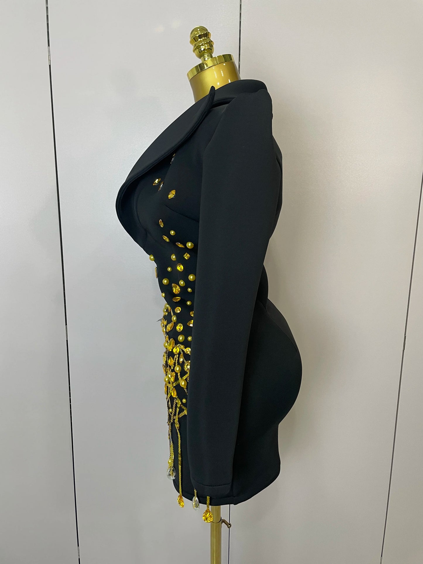 Glitzernde Kristallketten Perlen Langarm Minikleid 2025 Damen Geburtstag Abendparty Nachtclub Outfit Sängerin Hochzeitskostüm
