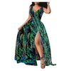 Elastic Waist V Neck Long Dress Sleeveless Print Side Slit Evening Party Dress Ladies Round Dot Printing Casual Sweet dress